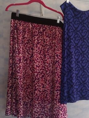 LuLaRoe Pink Printed Skirt and Blue Patterned Top Set